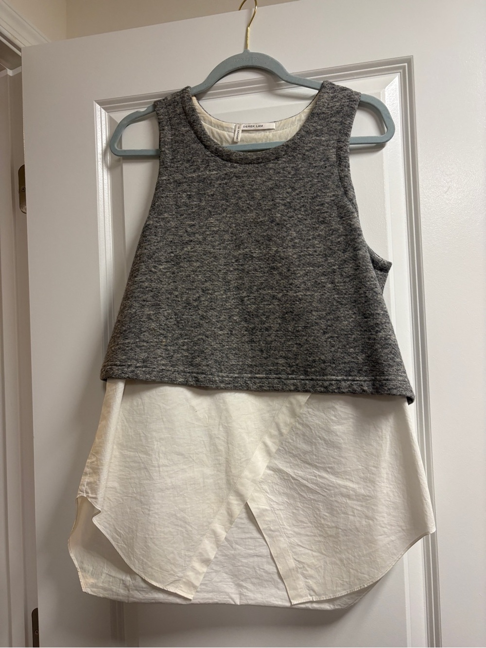 Derek Lam Heather Gray Layered-Neck Sweater with White Liner